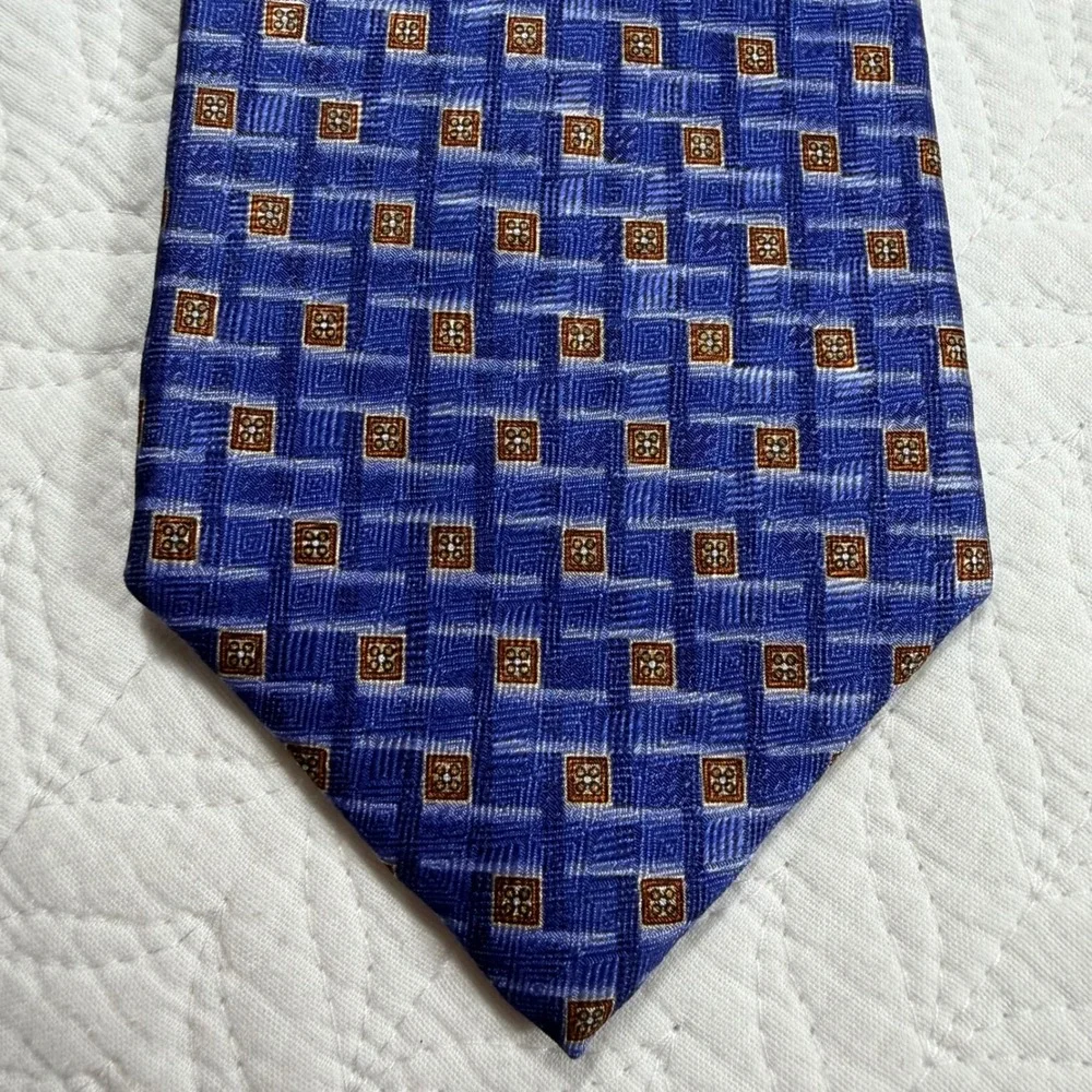 JZ Richards For Nordstrom 100% Silk‎ Tie Blue Geometric Pattern Men's Necktie